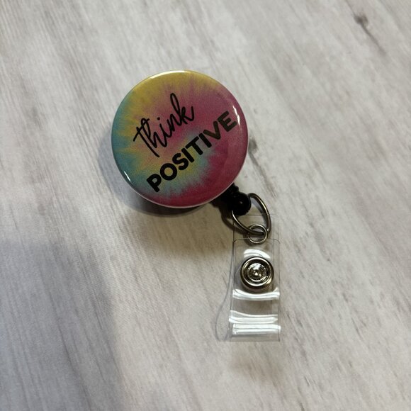 Think Positive Badge Reel - Tie-Dye Retractable ID Holder | Nurse, Teacher Gift - Picture 1 of 3